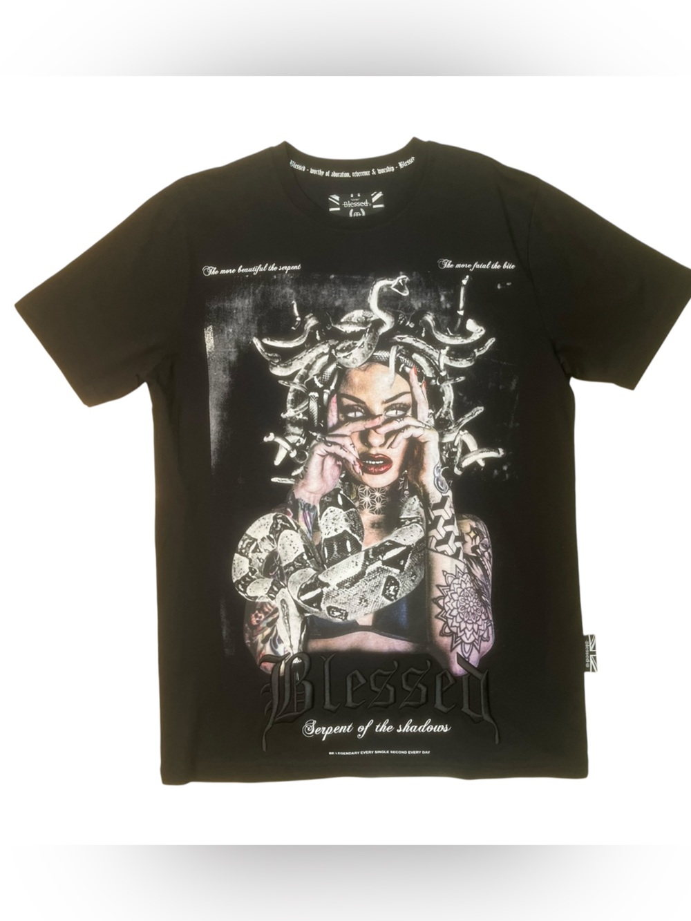 Blessed Black Graphic Medusa Snake Print Men's T-Shirt